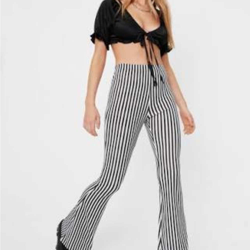 Nasty Gal Black and White Striped Bell Bottoms